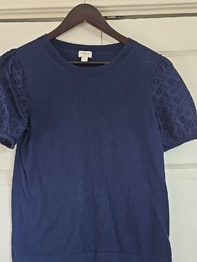 Moving Sale! J. Crew Navy Eyelet Puff Sleeve Tee Small